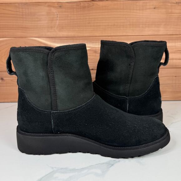 UGG Kristin Mini Platform Wedge Pull On Ankle Boot Black Suede Shearling size 9 - Picture 14 of 15